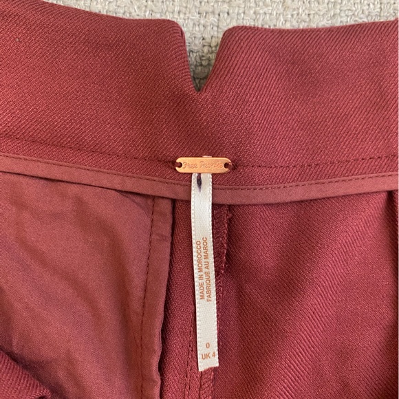 Free People- Calla Tailored Trousers Size 0 Maroon - Picture 10 of 12